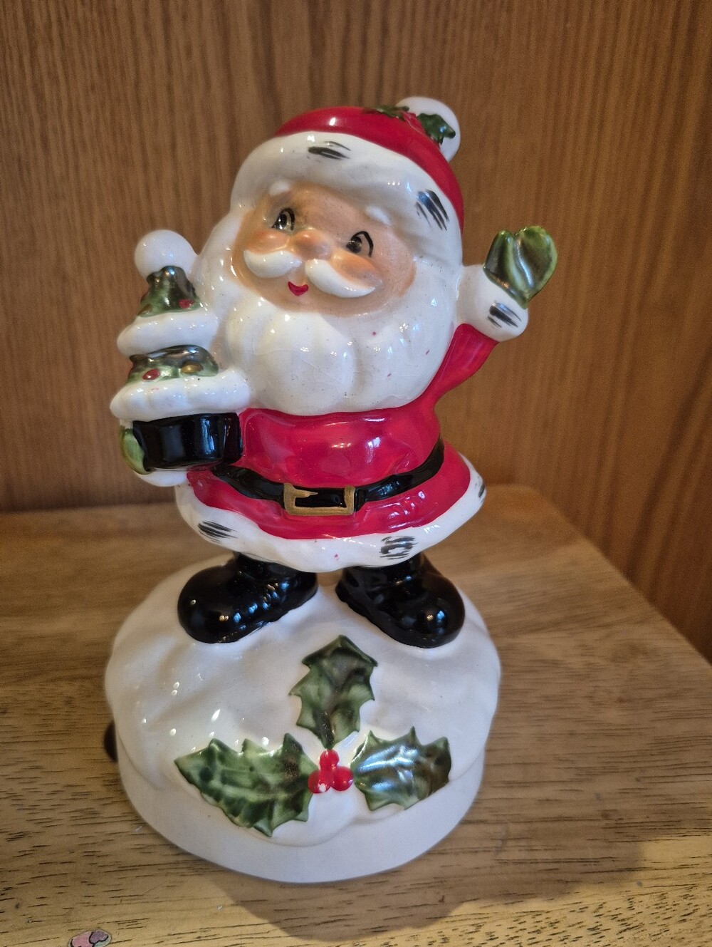 Vintage 1960's Festive Red Santa Figurine Holiday Decoration, Music Box